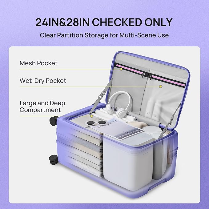 NINETYGO Large Checked Luggage 28 Inch, Top Opening Luggage Checking In Luggage, Expandable, PC Hard Shell, Larger Capacity Checked, TSA Lock, 360° Spinner Wheels (White)