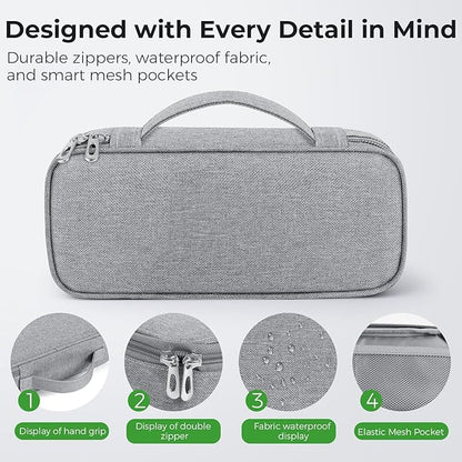MUSICOZY Travel Storage Case for Bluetooth Sleep Mask & Electronics, Polyester Organizer Bag with Partition Pockets, Adjustable Dividers, Shock-Resistant Design for Cables, Chargers & Accessories