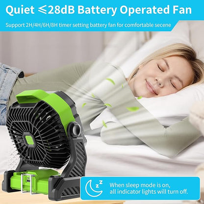 20000mAh Battery Powered Fan Rechargeable,Rechargeable Fans Portable Camping Fan with LED Lantren,270°Rotation Battery Operated,USB Camping Lantern for Tents Travel X26 Grass-green
