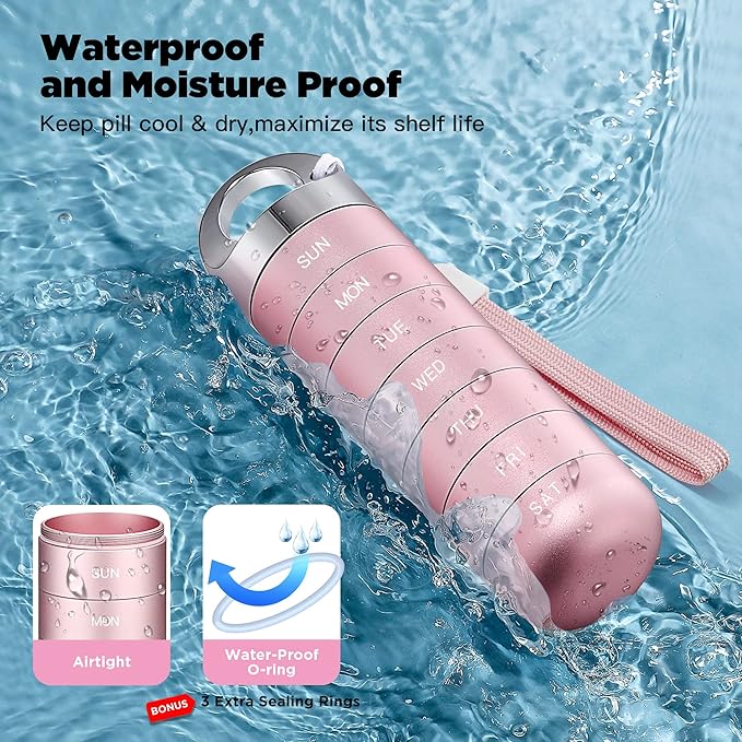 Zannaki Metal Travel Pill Organizer, Portable Waterproof Weekly Pill Box, Large Aluminum Alloy Container, BPA Free 7 Day Daily Medicine Organizer Holder for Vitamin, Fish Oil, Supplement