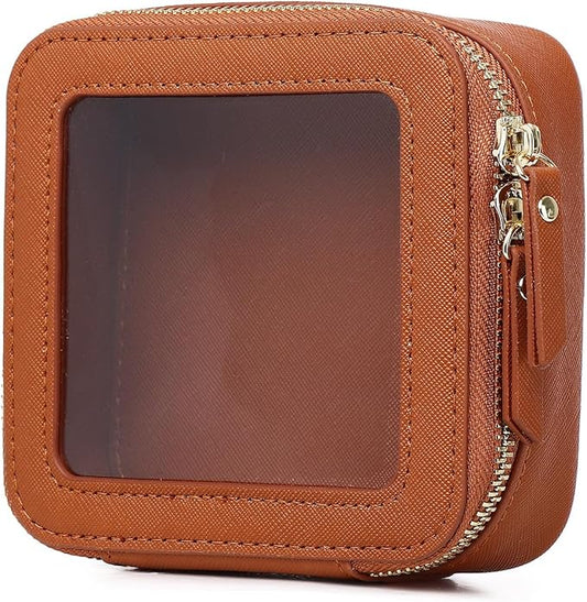 Pinkmik Small Makeup Bag Clear Mini Cosmetic Makeup Case & Toiletry Bag with Zipper Women's Purse Organizer & Car Essentials (X/Brown, MINI)