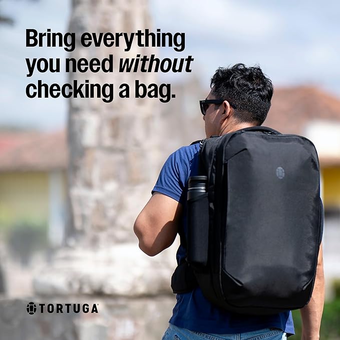 Tortuga 40L Travel Backpack Lite, Black - Large Carry-On Travel Backpack for Men and Women - Durable, Comfortable, Easy to Pack, Airline-Approved Bag with Laptop Compartment