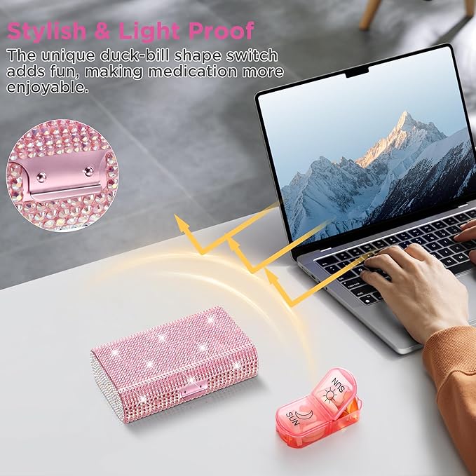 Zannaki Bling Metal XL Weekly Pill Organizer 2 Times a Day, Large Travel Daily Pill Box 7 Day, Portable Week Twice Pill Holder Container, AM PM Pill Case for Medicine Vitamin Medication Supplement