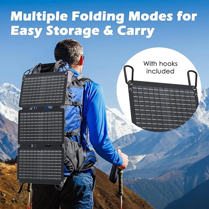 JIYHF Portable Power Bank with 30W Foldable Solar Panel - 99.9Wh Backup Battery, 100W AC & 65W USB-C PD Fast Charging Ideal for Outdoor Work, Compatible with iPhone16/15 Series, iPad, MacBook, Laptop