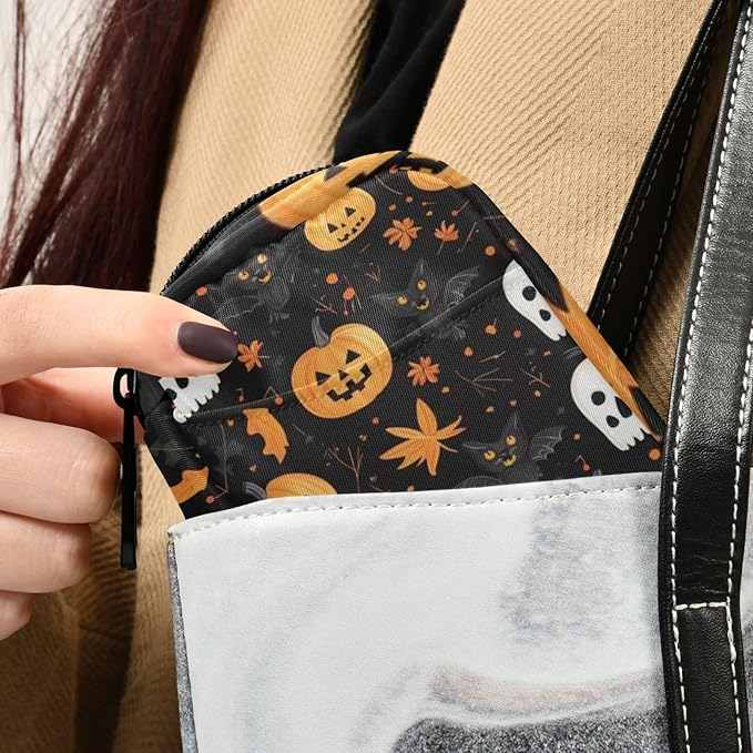 Pill Organizer Box Case Weekly Travel Pill Container Holder 7Day Cute Vitamin Organizer Dispenser Sorter Planner Storage Small Compact Halloween Skull and Pumpkin Black Cats16