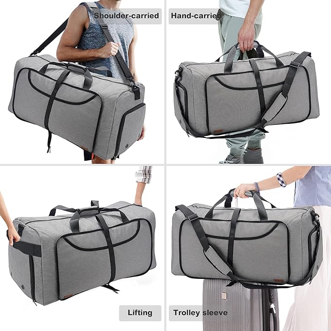 150L Duffle Bag for Travel, Extra Large Foldable Waterproof Travel Duffel Bags Weekender Overnight Bag for Men and Women with Shoe Compartment (Gray)