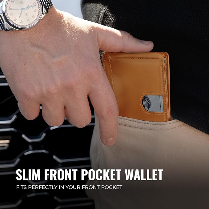 Kingly Cash Clip Slim Leather Wallet for Men with RFID Blocking & Money Clip - Minimalist Front Pocket Bifold Wallet Holds 12 Cards - Secure Card Holder with Easy Access Pull Tab