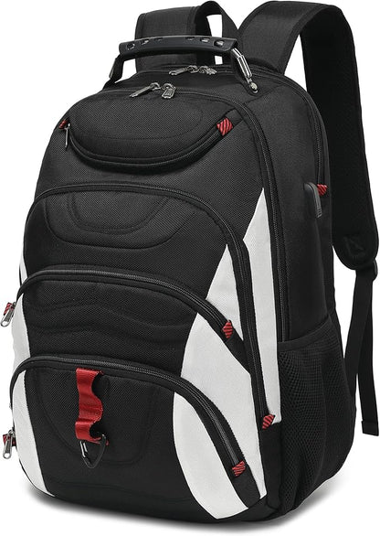 Boavan Laptop Backpack for men, 17.3 inch Laptop Bag with USB Port, Waterproof Travel Work Backpack Purse, Anti-Theft Teacher Nurse Doctor Casual Bookbags Office Business backpack，White