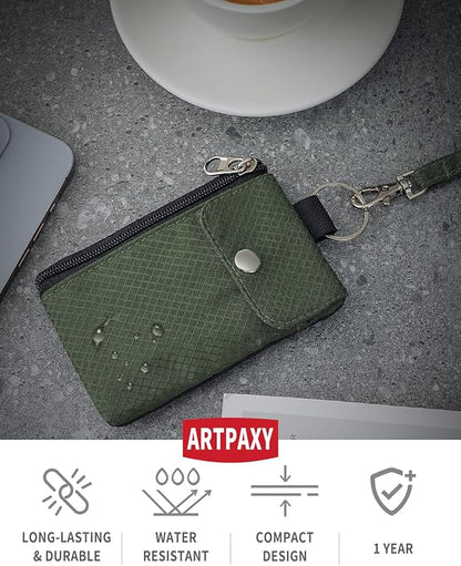 Minimalist Wallet For Mens Womens, Keychain RFID Blocking Zipper Small Wallet with ID Window 2 Lanyards,Water Resistant Travel Cash Card Coin Case Boys Girls