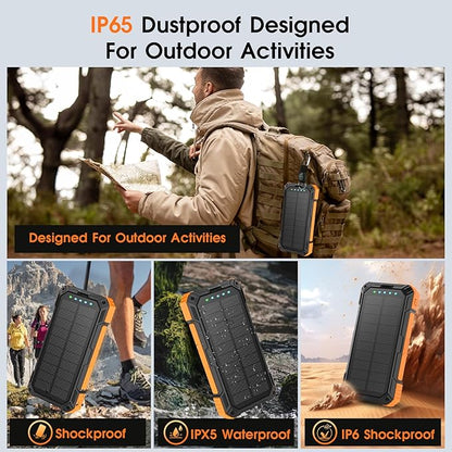 Solar Power Bank,49800mAh Wireless Portable Phone Charger with Built-in 4 Cables,22.5W Fast Charging External Battery Pack PD 3.0 USB-C In/Output for iPhone,iPad,Android,Perfect for Camping, Hiking