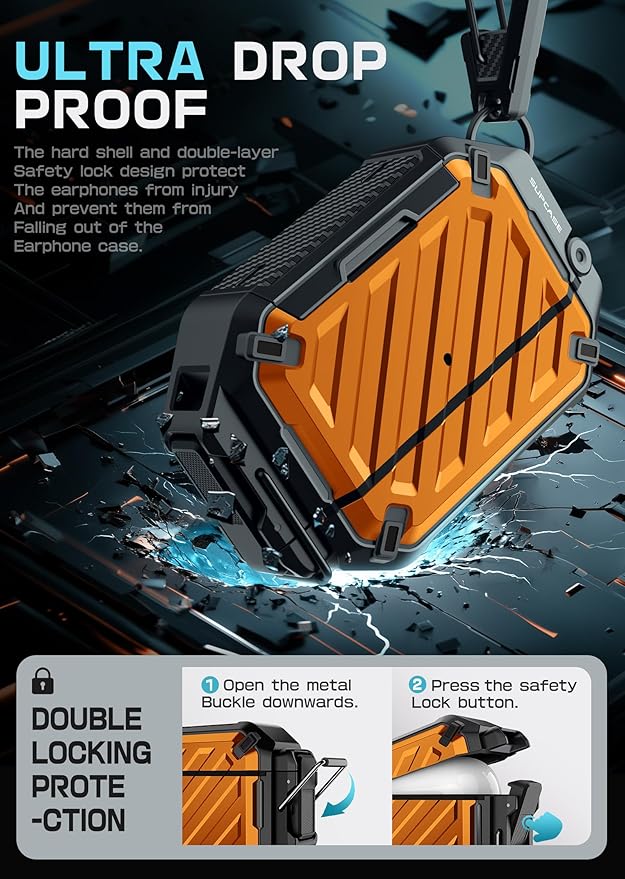 SUPCASE for AirPods Pro 3 Case with Lock & Carabiner, [IP68 Waterproof] [Military-Grade Protection] [Supports Wireless Charging] Anti-Scratch Hard Shell Cover for AirPods Pro 3rd Gen, Coral