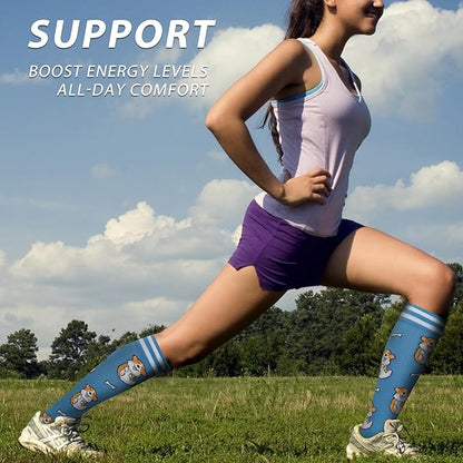 fenglaoda Compression Socks Women Men 6 Pairs, Knee High Best Support Circulation Socks for Running, Travel, Flight, Nurse