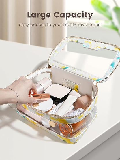 ROWNYEON Clear Makeup Case Toiletry Bag Multipurpose Travel Makeup Train Case Portable Cosmetic Organizer Transparent Storage Bag