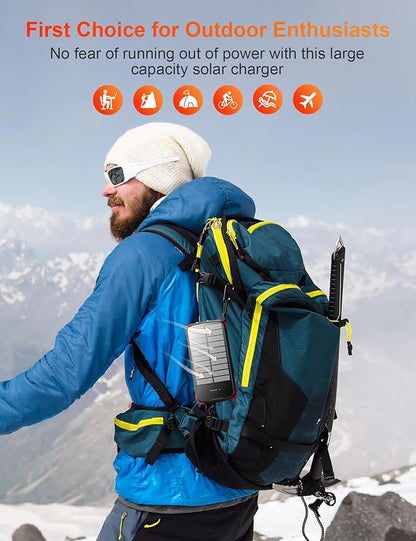 Solar Charger Power Bank, 40000mAh Portable Charger PD 20W Fast Charging Solar Power Bank Built in 4 Cables and USB-C in/Output, Camping Essentials External Battery Pack with Flashlights