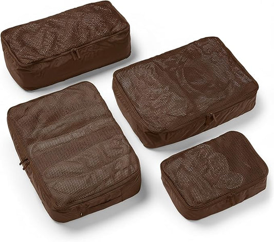 Packing Cells - 4 Set Packing Cubes Luggage Organizer Bags (S, M, 2 x L), Must-Have Suitcase Organizer for Travel, Road Trip & Camping Accessories, Stain-proof, Washable, 3 Sizes - Dark Brown
