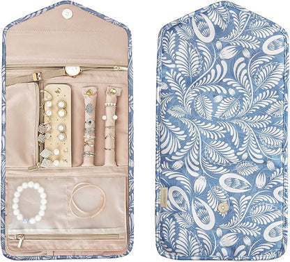 BAGSMART Travel Jewellery Organiser Roll Foldable Jewelry Case for Journey-Rings, Necklaces, Bracelets, Earrings, White Leaf