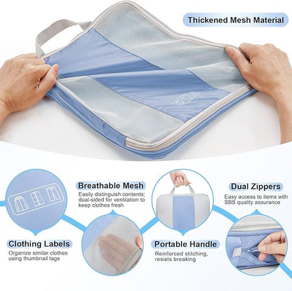 10 Set Compression Packing Cubes for Travel Essentials,Compressible Expandable Packing Cubes for Suitcase,OlarHike Luggage Organizer Bags for Travel,Handy Helper for Organizing Clothes(Light Blue)