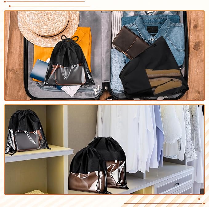 Shappy 12 Pcs Dustproof Drawstring Bags Purse Dust Storage Bags for Handbags Covers Non Woven Fabric Cloth Pouch String Packing Organizer Shoe Pouch(Assorted Sizes,Black)