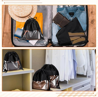 Shappy 12 Pcs Dustproof Drawstring Bags Purse Dust Storage Bags for Handbags Covers Non Woven Fabric Cloth Pouch String Packing Organizer Shoe Pouch(Assorted Sizes,Black)