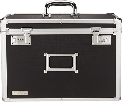 Vaultz File Organizer Storage Box - 14 x 7.25 x 12 Inch Legal Size, Portable Locking Storage Totes with Dual Combination Locks for Filing Office Documents - Black