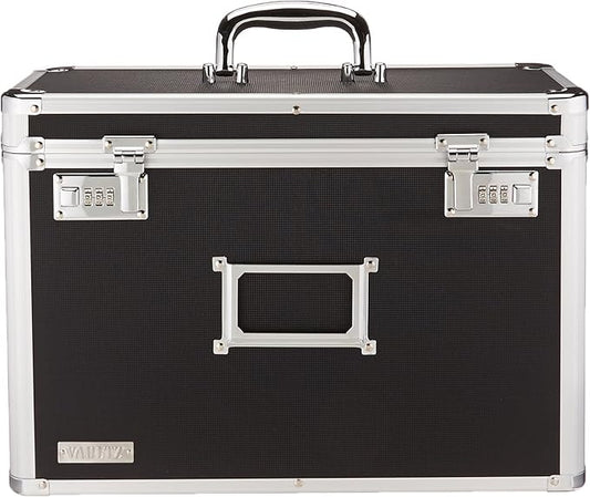 Vaultz File Organizer Storage Box - 14 x 7.25 x 12 Inch Legal Size, Portable Locking Storage Totes with Dual Combination Locks for Filing Office Documents - Black