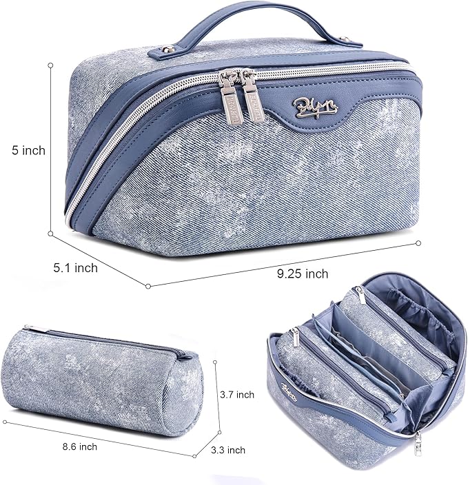 BOYATU Travel Makeup Bag Cosmetic Bags for Women: 3 Sets Large Capacity Make up Bag - Portable Toiletry Bags with Handle for Women(F-1-Blue)