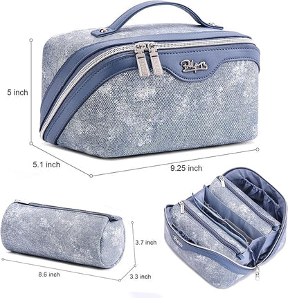 BOYATU Travel Makeup Bag Cosmetic Bags for Women: 3 Sets Large Capacity Make up Bag - Portable Toiletry Bags with Handle for Women(F-1-Blue)