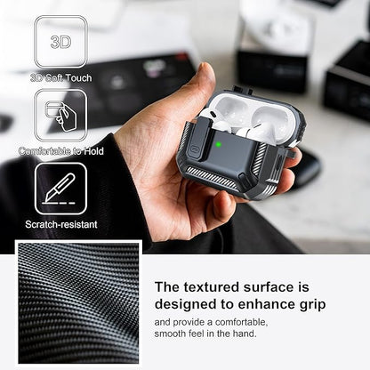 RFUNGUANGO for AirPods Pro 2nd Generation Case Cover with Cleaner Kit, Military Hard Shell Protective Armor with Lock for AirPod Gen 2 Charging Case 2023,2022, Front LED Visible,Grey
