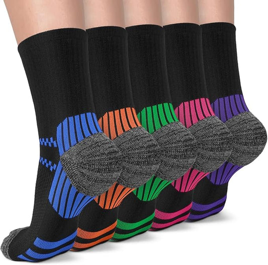 5 Pairs Copper Compression Socks for Women & Men - Ankle Plantar Fasciitis Arch Support Running Socks for Athletic