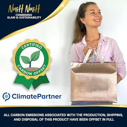 Nush Nush Large Rose Gold Gift Bags Bulk - Set of 60 Shiny Rose Gold Reusable Gift Bags Large Size with Handles - For Small Business, Birthday Party Favors, Bridesmaids, Christmas Gifts - 13Wx5Dx11H