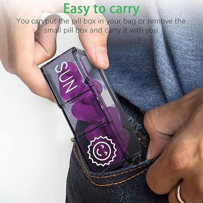 7-Day AM/PM Pill Organizer with Scratch-Resistant Leather Case - Portable Weekly Travel Medicine Box with Detachable Daily Pods & Privacy Design (Dark Green)