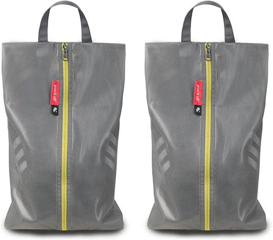 pack all Plus-Sized Shoe Bag for Travel, Water-Resistant Shoe Pouch for Gym, Odor-Resistant Soccer Cleats Bag for Sport (Grey, 2-Pack)