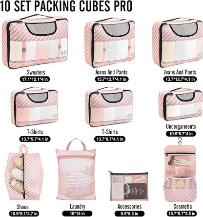 Veken 10 Set Packing Cubes for Travel Essential, Suitcase Organizer Bags in 4 Sizes, Carry-On Luggage Accessories with Large Laundry & Hanging Toiletry Bag, Must-Have for Airplane, Road Trip & Camping