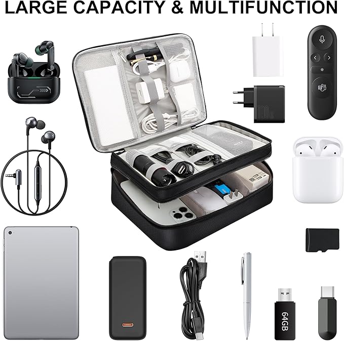 CILLA Electronic Organizer Travel Case, Travel Cord Organizer Case Portable Waterproof Cable Organizer Bag for Charger, Cord, USB, Power Bank, Earphone