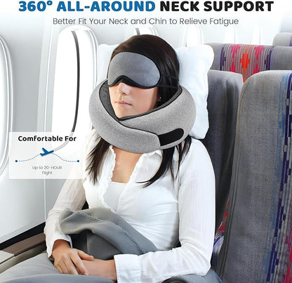 Neck Pillow Airplane,100% Pure Memory FoamTravel Neck Pillow Travel Neck Support Ergonomic &Portable Design Best for Sleeping Plane Car Train Office Flight (Small Grey)