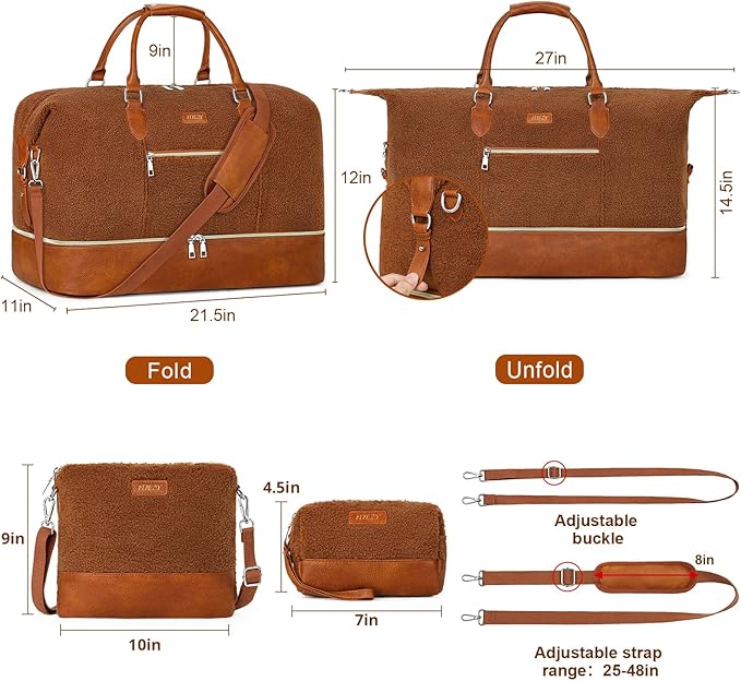 Weekender Bag for Women, Travel Duffel Bag Carry On Overnight Bag with Shoe Compartment Large Nylon Travel Weekend Tote Bag