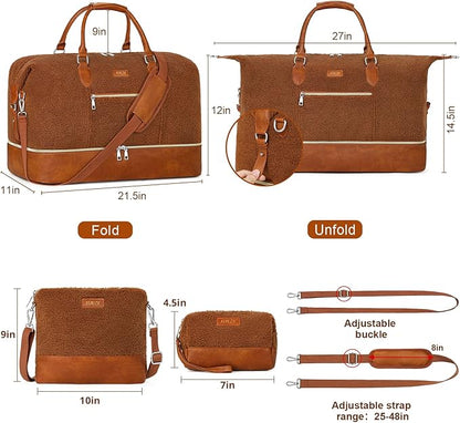 Weekender Bag for Women, Travel Duffel Bag Carry On Overnight Bag with Shoe Compartment Large Nylon Travel Weekend Tote Bag