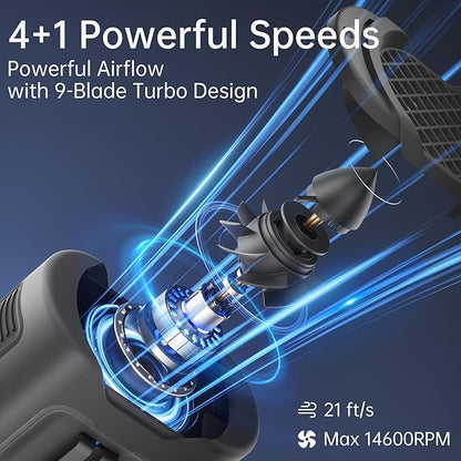 PANERGY Portable Waist Fan, 67H Runtime Wearable Fan with 4+1 Speeds, Storm Mode, 14500mAh Rechargeable Belt Fan with Dual Clip, Flashlight for Outdoor Jobsite(Black)