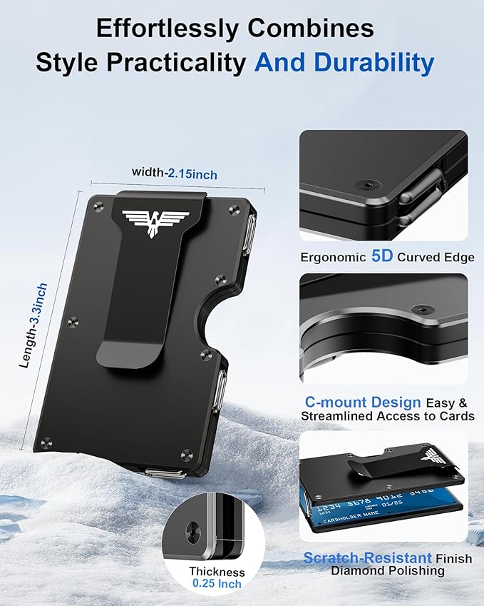 Minimalist Wallet for Men, Metal Wallet with Money Clip, Slim Compact Wallet, RFID Blocking Card Holder, Metal Aluminum Credit Card Holder, Holds up to 20 Cards