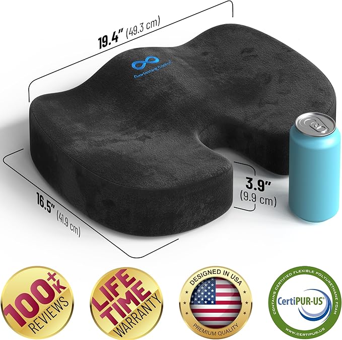Everlasting Comfort Doctor Recommended Memory Foam Seat Cushion for Office Chairs & Car - Ergonomic Office Desk Accessories - Cushions for Tailbone Pain Relief, Sciatica & Back Support Pillow