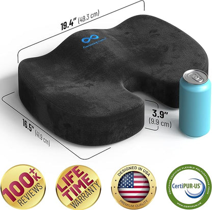 Everlasting Comfort Doctor Recommended Memory Foam Seat Cushion for Office Chairs & Car - Ergonomic Office Desk Accessories - Cushions for Tailbone Pain Relief, Sciatica & Back Support Pillow
