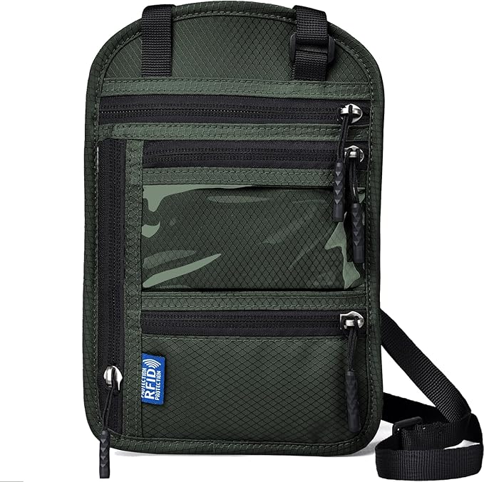 RFID Blocking Travel Neck Wallet–Hidden Passport Holder & Anti-Theft Money Pouch for Men & Women, Lightweight Concealed Travel Organizer with Adjustable Strap Secure Document