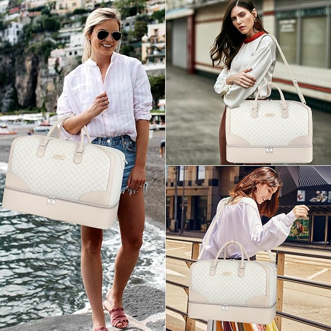 Weekender Bag for Women, Travel Duffel Bag Carry On Overnight Bag with Shoe Compartment Large Nylon Travel Weekend Tote Bag