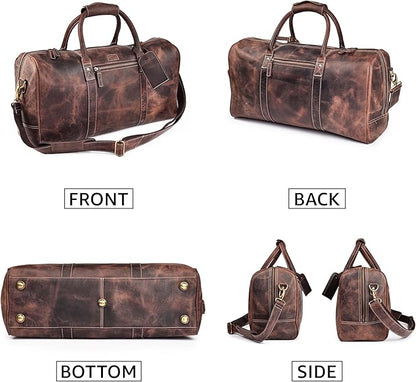 Leather Village Premium Leather Duffel Bags for Men & Women-Stylish Travel Weekender Carry-On Sports Gym Overnight Luggage Bag - 24 Inch - Rustic Brown