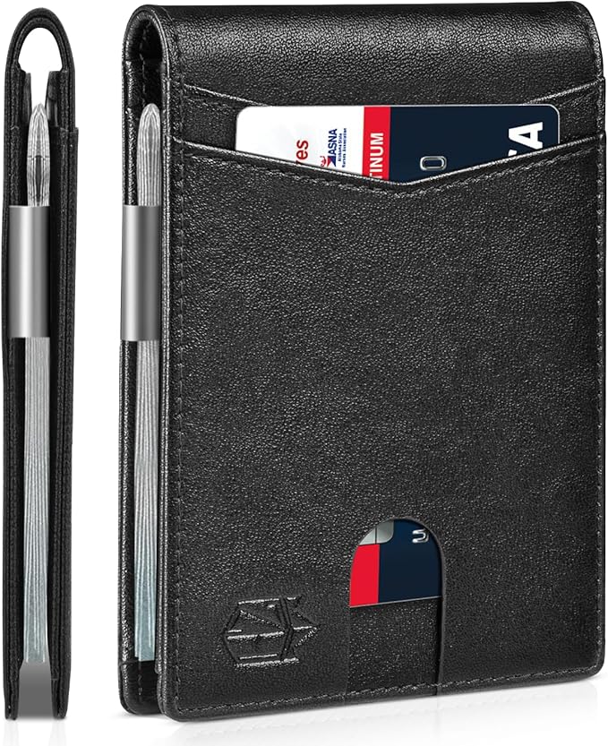 Zitahli Money Clip Wallets for Men,Slim Bifold Wallet 10-12 Cards, Mens Leather Wallet with ID Window,RFID Blocking Thin Minimalist Credit Card Holder,Gifts for Him