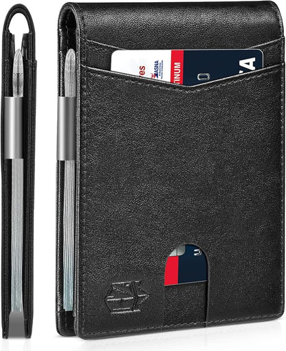 Zitahli Money Clip Wallets for Men,Slim Bifold Wallet 10-12 Cards, Mens Leather Wallet with ID Window,RFID Blocking Thin Minimalist Credit Card Holder,Gifts for Him