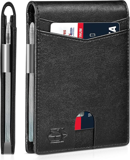 Zitahli Money Clip Wallets for Men,Slim Bifold Wallet 10-12 Cards, Mens Leather Wallet with ID Window,RFID Blocking Thin Minimalist Credit Card Holder,Gifts for Him