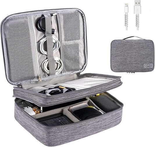 OrgaWise Electronics Organizer, Electronic Accessories Bag Travel Cable Organizer Three-Layer for iPad Mini, Kindle, Hard Drives, Cables, Chargers