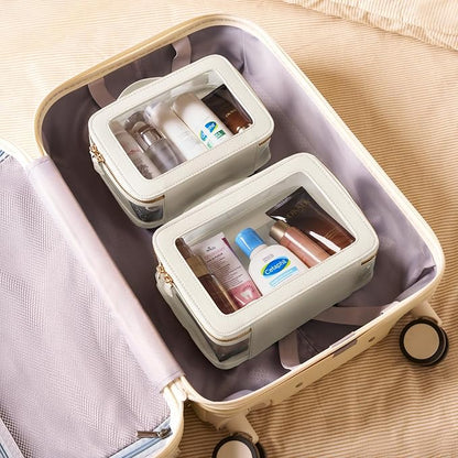 Clear Cosmetic Bag Set for Women Makeup Bag with Handle, 3 Pcs Travel Toiletry Bag Transparent Cosmetic Case Portable Make Up Organizer Bag for Essentials (White, Mini+S+L)