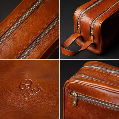 Time Resistance Leather Cosmetic Bag Toiletry Italian Classy Dopp Kit
